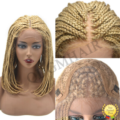 Swiss Lace Front Cornrow Box Braided Women Wig Short Lightweight Synthetic Ombre