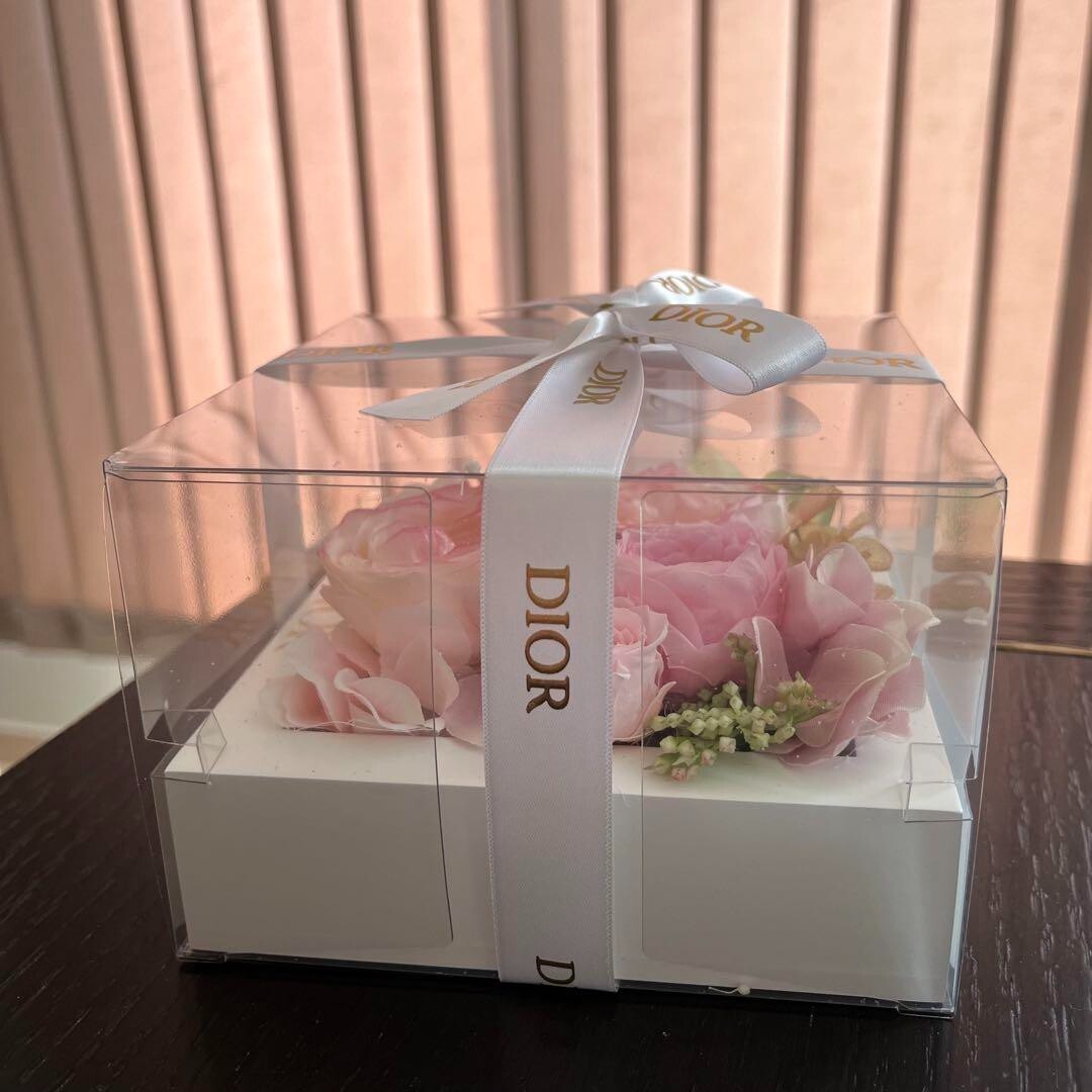 Christian Dior Preserved Flower Rose Novelty Pink Green 13.5