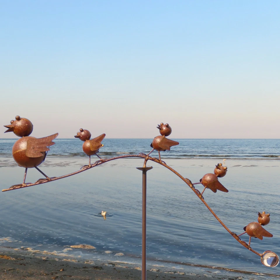 Windspiel Metall Gartenpendel Gartenstecker verrückte Vögel ❤ Familie Piepmatz ❤ - Bild 3 von 4