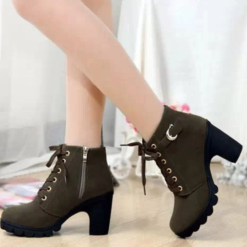 New Winter Pumps Lace-up High Heels Zipper Fashion Boots Women