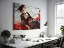 Enigmatic Woman in Traditional Attire Wall Art Canvas Unframed Print Art