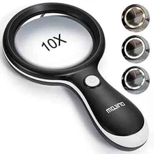 Magnifying Glass with Light, MOJINO 10X Lighted Large Handheld Reading Magnifier
