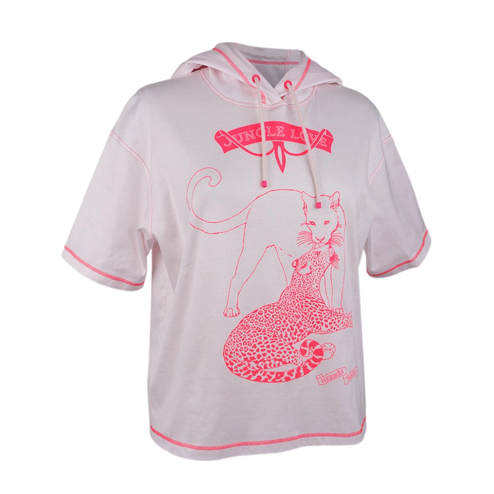HERMÈS T shirt Hermes con cappuccio Jungle Love porcellana rosa 40 8