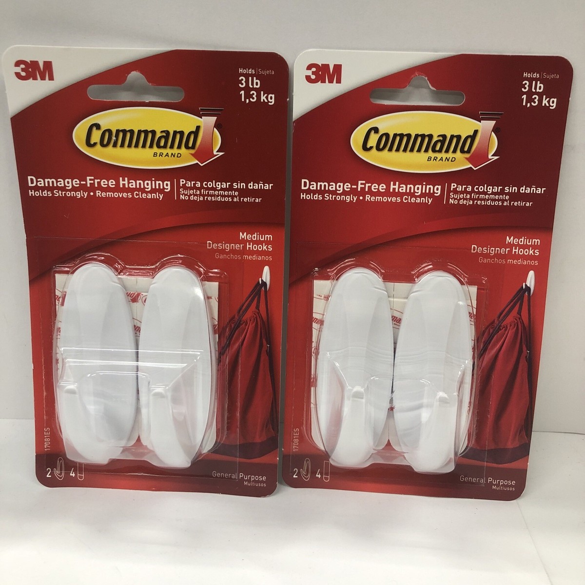 2-Pack of Command Designer Hooks Medium 17081 Hold 3LB wStrong Hang  Adhesive