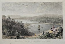 Antique Coloured Print - TEIGNMOUTH BRIDGE, FROM THE NESS - T Allom / C Bentley
