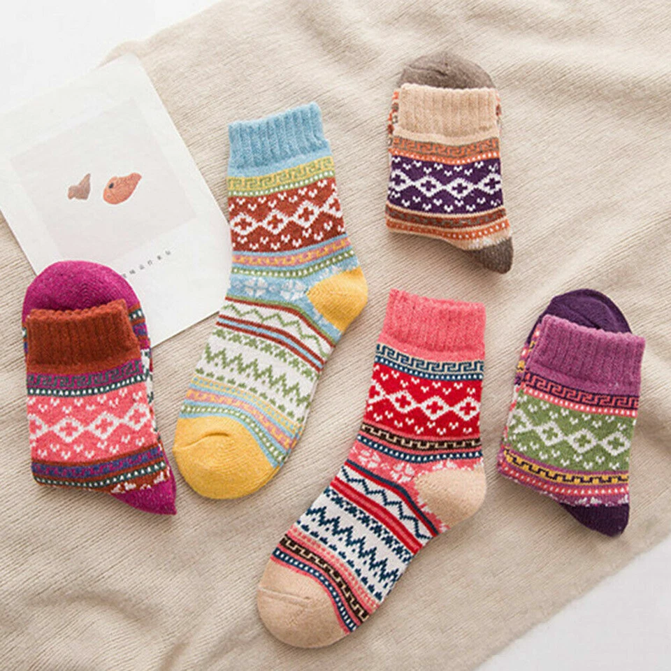 Lote de 5 pares de calcetines de lana de cachemir gruesos de invierno cálidos suaves informales para mujeres y hombres Foto 2 de 4