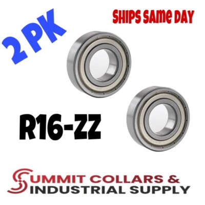 R16-ZZ High Quality Two Side Metal Shield Ball Bearing 1''x2''x1/2''  (2PK)