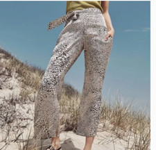 Estela Leopard Wide Leg Belted Peasant Hippie Art Hip Boho Hipster Art Pants