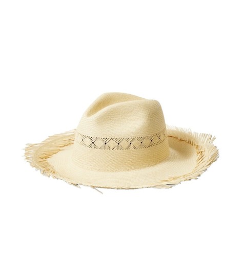 Free People Straw Natural Beige Black Beach Panama Hat NWT 