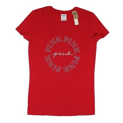 T-shirt Victoria's Secret PINK 'Study Or Nah' - Manches Courtes - Orange Vif - Taille L - Occasion Très Bon État