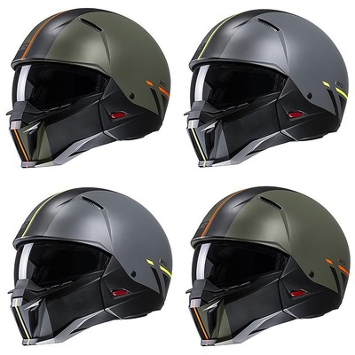 HJC I20 Batol Cabrio Motorrad Helm gestreift Jethelm grün grau