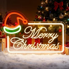 Neon Sign Merry Christmas, White LED Sign for Home Holiday Decor, Dimmable Ne...