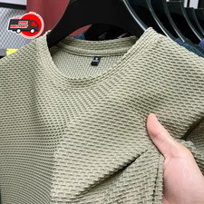 Men's Short Sleeve Mesh Bamboo Ice Silk T-shirt Casual Versatile Summer Elastic