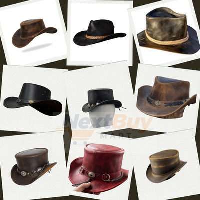Western Cowboy Leather  Top Hat Handmade Steampunk Gothic Costume Hat Unisex