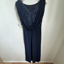 Alex Evenings Women's Long Cowl Back Dress Navy Size 8 NWT Mother of Bride