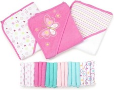 Spasilk Bath Hooded Towels Washcloths Set for Babies, 23-Piece Gift Set, Pink