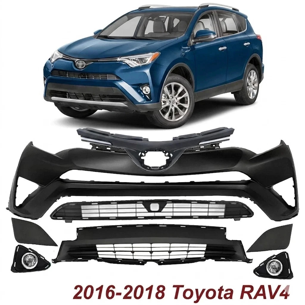 Front Bumper Cover Fascia & Lower Grille Kit For 2016-2018 Toyota RAV4
