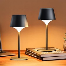2 Pack Cordless Table Lamp, Portable LED Desk Lamp, 3 Color Stepless Black