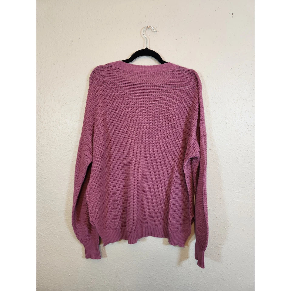 Женский фиолетовый вафельный вязаный свитер Henley с длинным рукавом American Eagle размер средний - Изображение 2 из 4