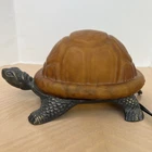 Vintage Turtle Tortoise Lamp Night Light Tiffany Style Glass Shell Cast Iron