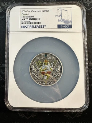2024 Cameroon Four Elementals Gnome 2 oz Silver Antiqued Colored NGC MS70 FR - Image 1 of 3