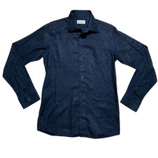 ETON Men Blue FLORAL JACQUARD SLIM FIT Spread Collar Cotton Dress Shirt 15-3/4