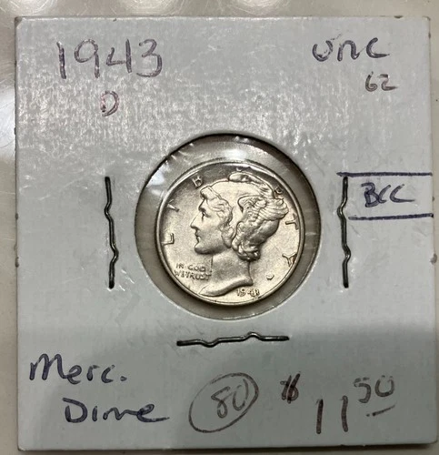 1943d Mercury Silver Dime Uncirculated Beauty