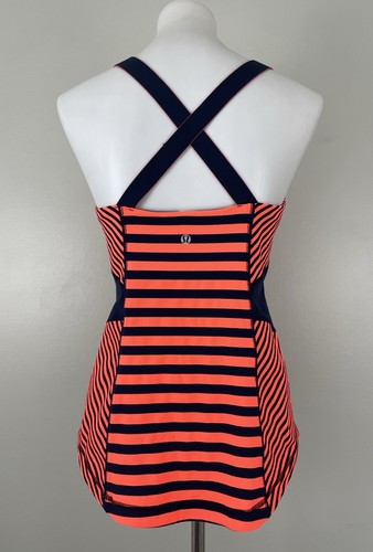 Lululemon Work It Out Tank Top Blue Orange Sea Stripe Inkwell Yoga Gym Run sz 12 - Picture 2 of 5