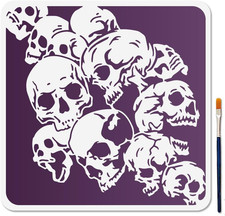 11.8x11.8 Inch Skull Stack Stencil with Brush, Reusable Horror Template for Wall