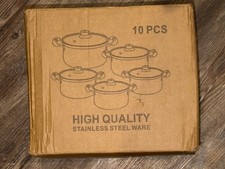 10 pcs / 5 Sets Stainless Steel Double-Handled Pots w/ Glass Lids Cookware
