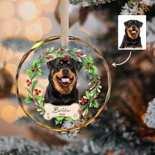 Rottweiler Gifts For Women, Black Dog Glass Ornament, Custom Christmas Ornaments