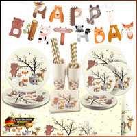 Partygeschirr Set 127 StüCk Waldtiere FüR 25 GäSte Einweggeschirr Beige