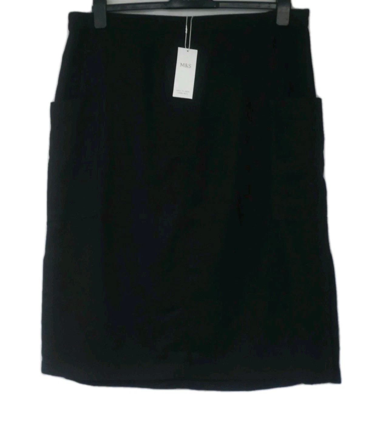 M&S ladies linen rich easy to iron sides pockets and slitts pull on black skirt