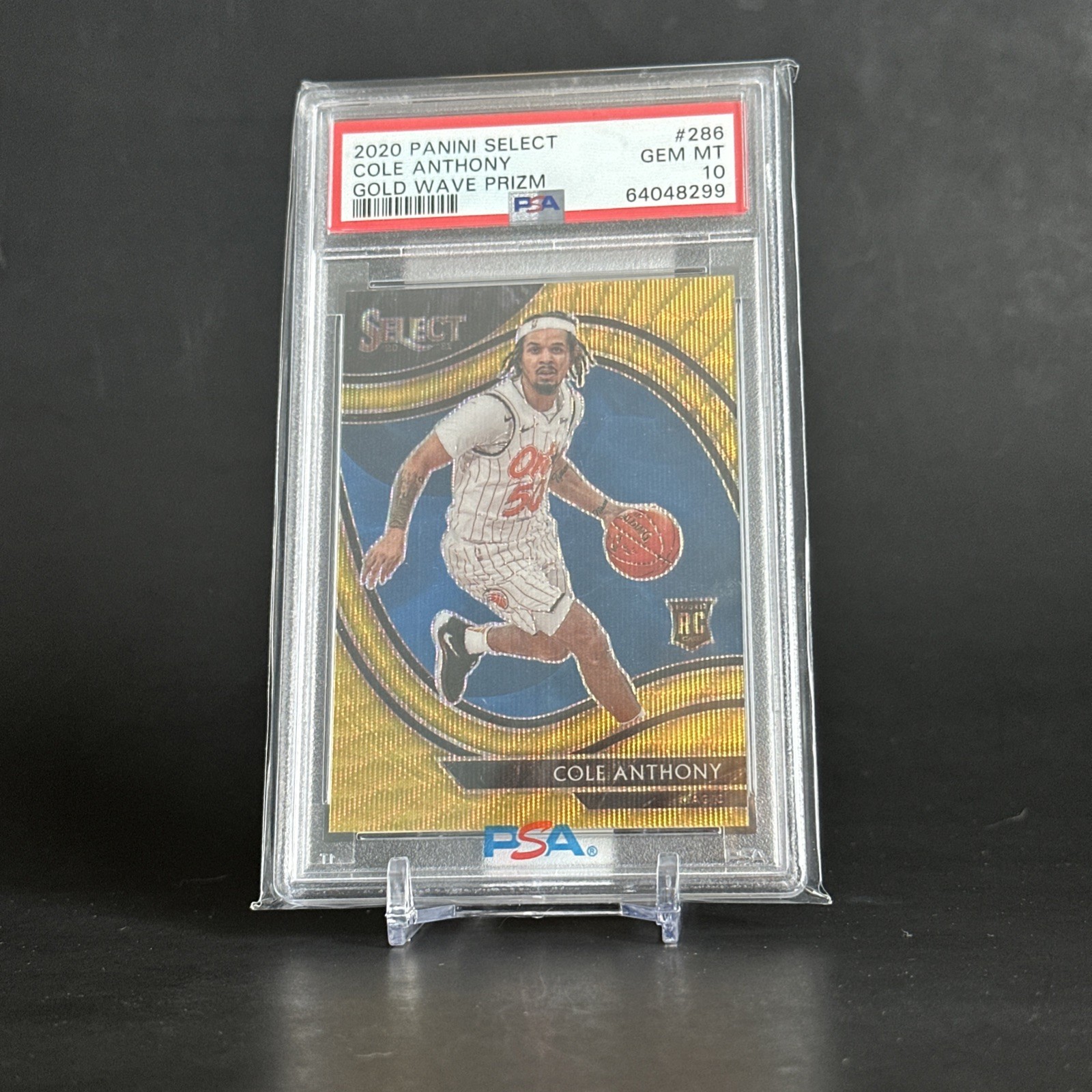 2020 Panini Select Cole Anthony Rookie Gold Wave Prizm Courtside PSA 10