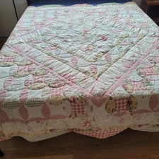 Wedding Ring Quilt Full/Queen Pink Floral Reversible Gingham Pink 82W x 82L