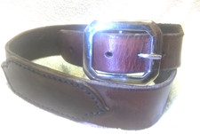 Wide Brown Leather Belt Silver Center Buckle Women Size 38" 2" W Great Shape