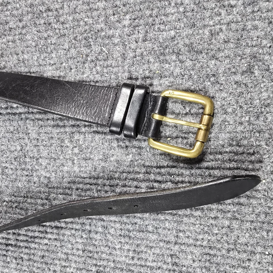 Cinturón Ralph Lauren Para Hombre Pequeño Negro Cuero Genuino Latón Hebilla Doble Guardián Foto 3 de 4