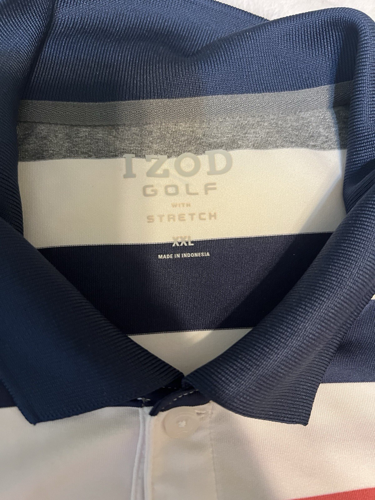 IZOD Golf Striped Stretch Polo Shirt XL White Navy Red Gray Men’s Short Sleeve