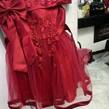 Red Girls' Formal Dress Satin Tulle Floral Embroidery Bow