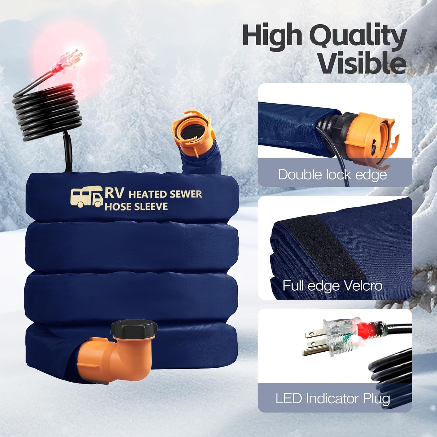 Sewer Hose with Heated Sleeve Avoid Freezing at -45°F, Blue Rv Sewer Hose Kit ，S