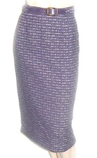 Vintage PURPLE WOOL TWEED WIGGLE SKIRT Lined Belt 24W Pencil Slim SMALL 1960s