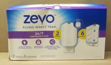 Zevo Flying Insect Trap Starter Kit 2 Pack Indoor Use 24/7 Catch- 6 cartridges