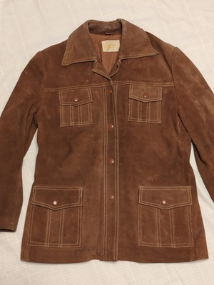 #ad Vtg 70#x27;s Brown Suede Full Snap Jacket Coat Rockabilly Disco Fingerhut Medium $39.98
