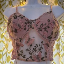 Whimsical Fairycore Embroidered Lace Corset Butterflies Coquette Fairy Goth Sz M