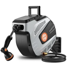 Retractable Garden Hose Reel - 1/2 inch x 50ft Wall Mounted Hose Reel with 3/...