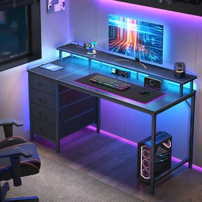 40 Inch Computer Desk with 4 Drawers,4 Drawer Gaming Desk with Power Outlets ...