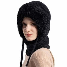 Winter Knitted Balaclava Women Hooded Beanie Hats Fleece Lined One Piece Neck...