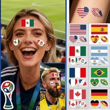 2026 World Cup Soccer Temporary Face Tattoo USA Mexico Fan Decals 10 Sheets Pack