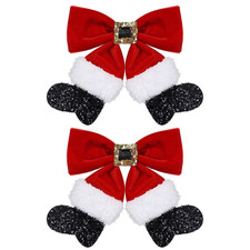 Red Velvet Ribbon Hair Bows 2pc Glitter Sparkly Christmas Santa Claus Decor Hair