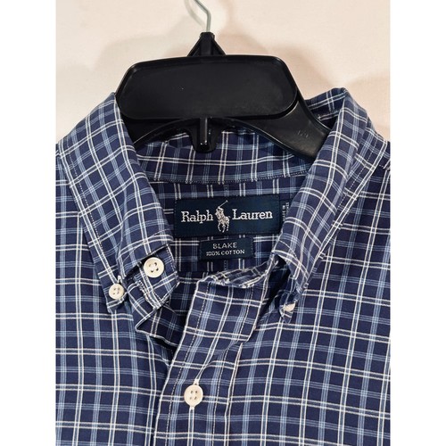 Ralph Lauren Blake Shirt Mens Large Blue White Plaid Cotton Button Down Long Slv - Picture 2 of 12